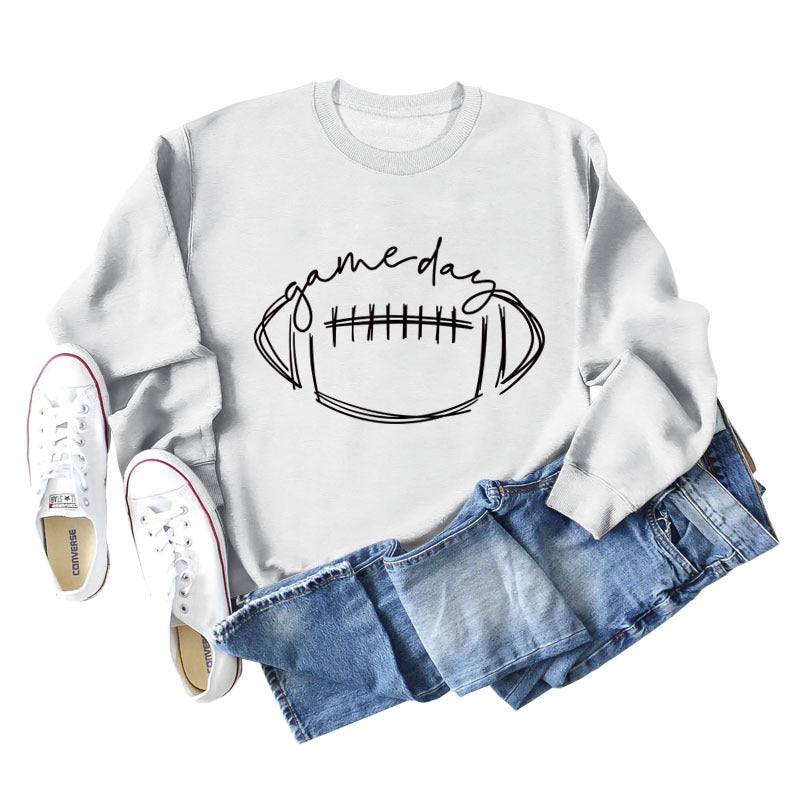 Game Day Rugby Letter-Printed Crew-Neck Fashion Long-Sleeved Hoodie With Base