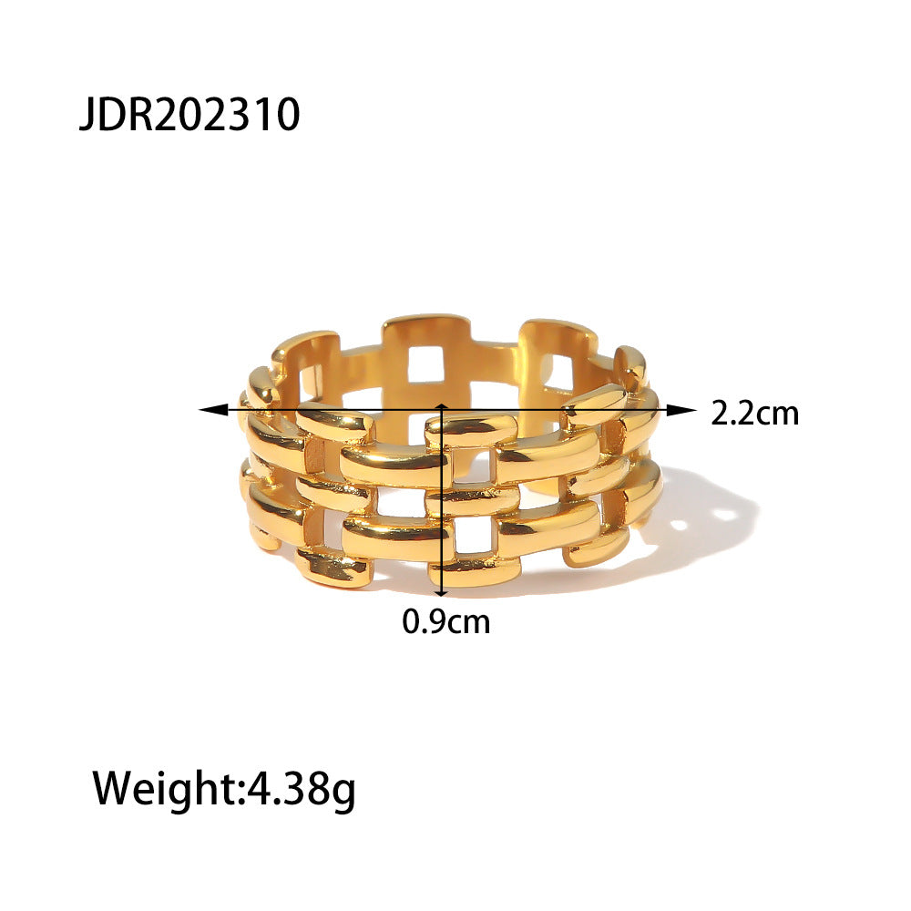 5pcs Titanium Steel Hollow Ring 18K Gold Watch With Stainless Steel Ring Women's Light Luxury Of Non-Fade Ring