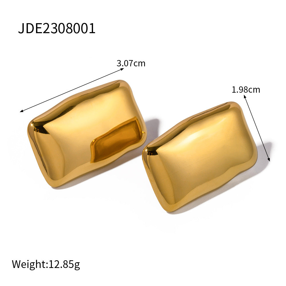 5pcs Niche Simple Retro New 18K Gold High Grade Rectangular Earrings Drop Female Tide Cold Earrings