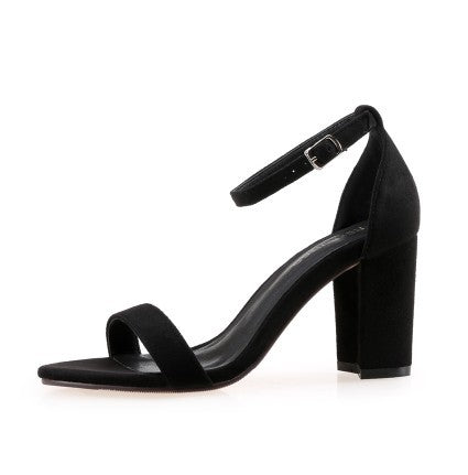 A Line Buckle High Heel Sandals Thick With Female Summer Dewtoe Black Suede Size 33 to 43