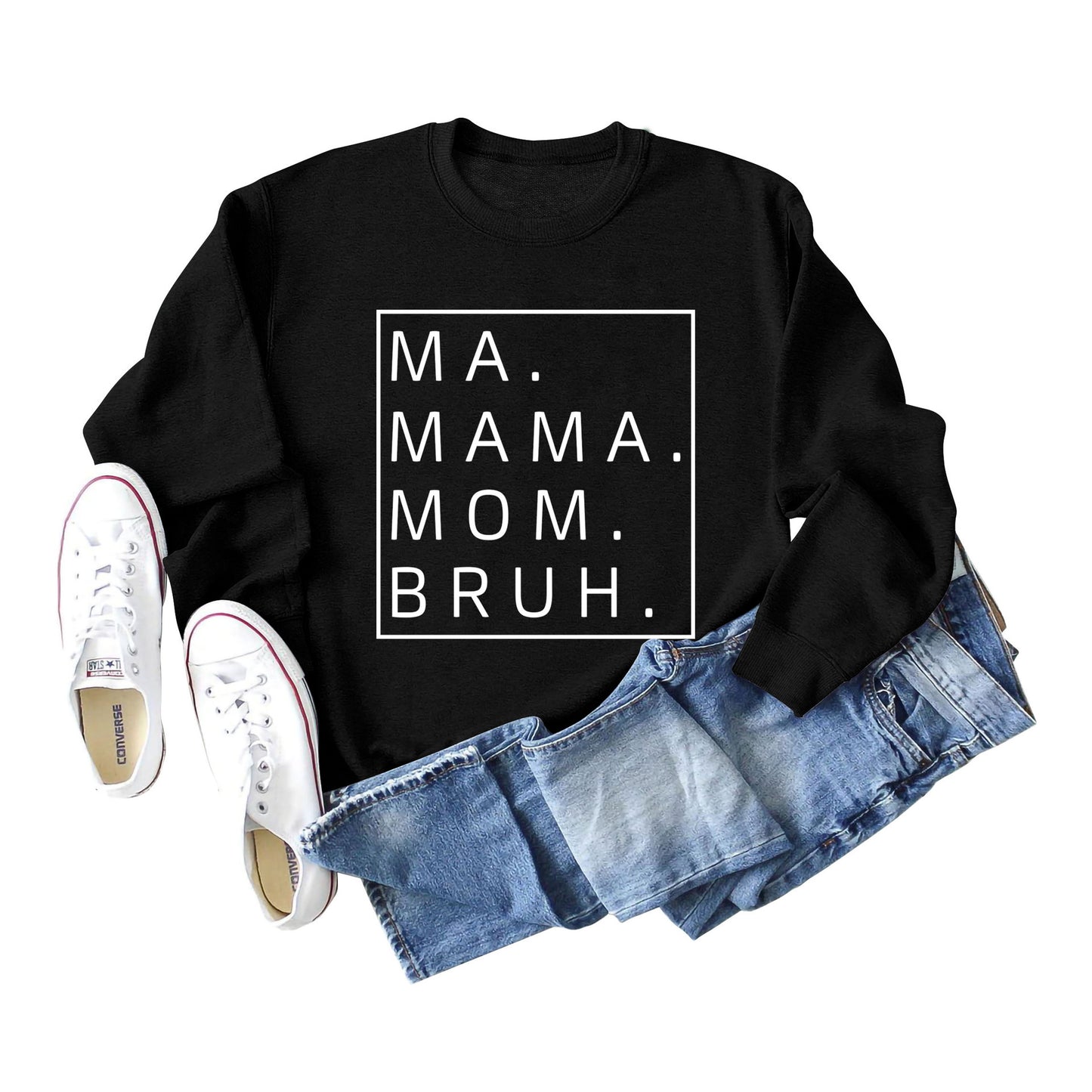 Ma Mama Mom Bruh Letter Loose Fall/Winter Base Long-Sleeved Plus Size Hoodie