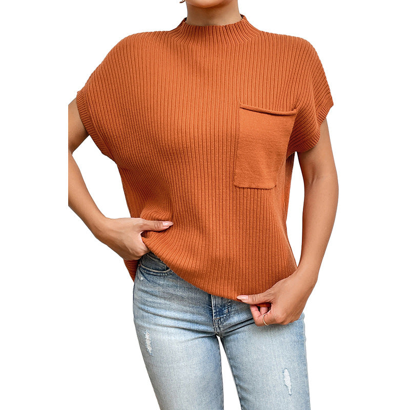 Autumn New Solid Color Pullover Turtleneck Short-Sleeved Blouse Female Simple Hundred Thread Sweater Female