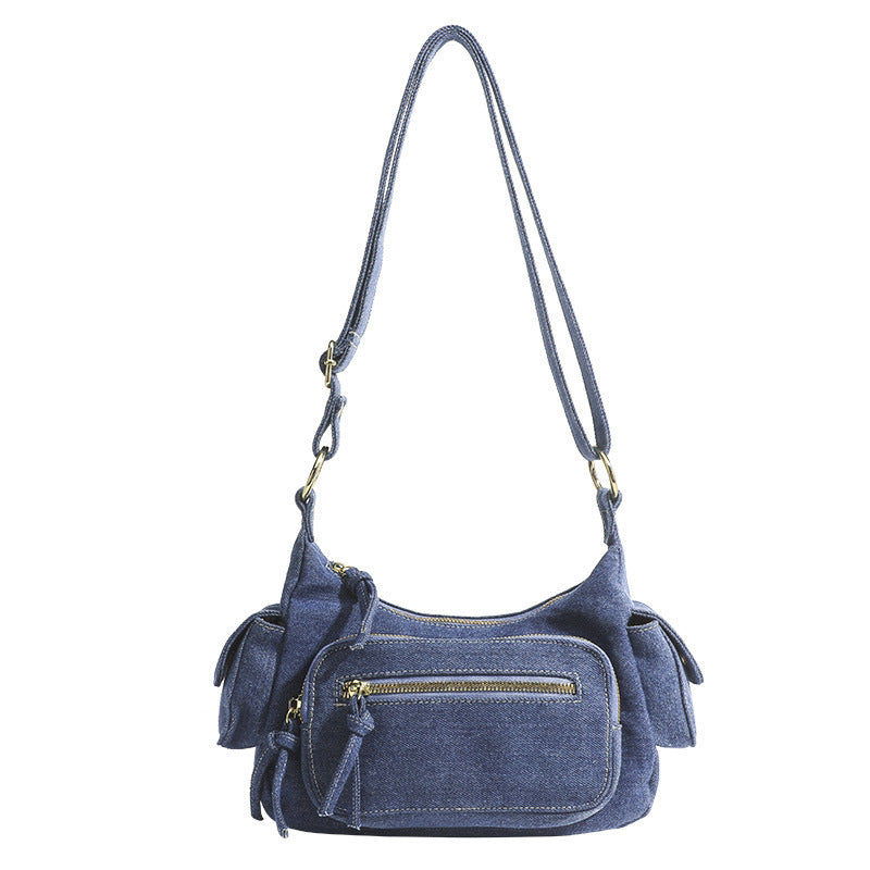 Denim New All-In-One Shoulder Bag Retro Blue Denim Multi-Pocket Crossbody Bag Bag Female Jeans Guangzhou Bag