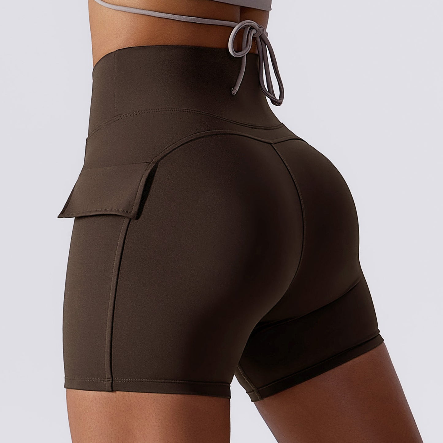 Lycra Nude Yoga Shorts Cargo Pocket Tight Shorts Women's High Waist Quick Dry Running Fitness Pants Women