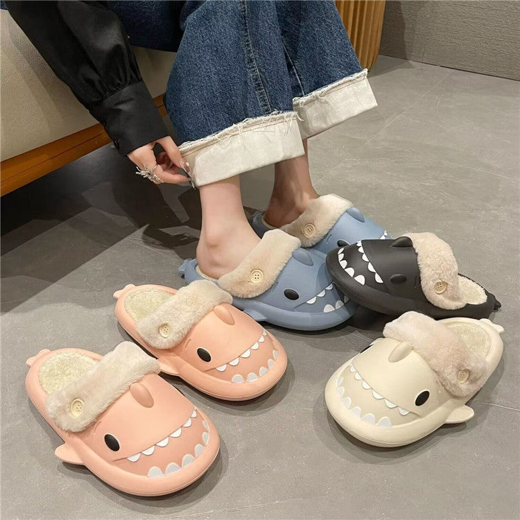 Lovely Cotton Slippers Autumn And Winter Indoor Warm Couple Female Slippers Shark Can Be Dismantled And Washed