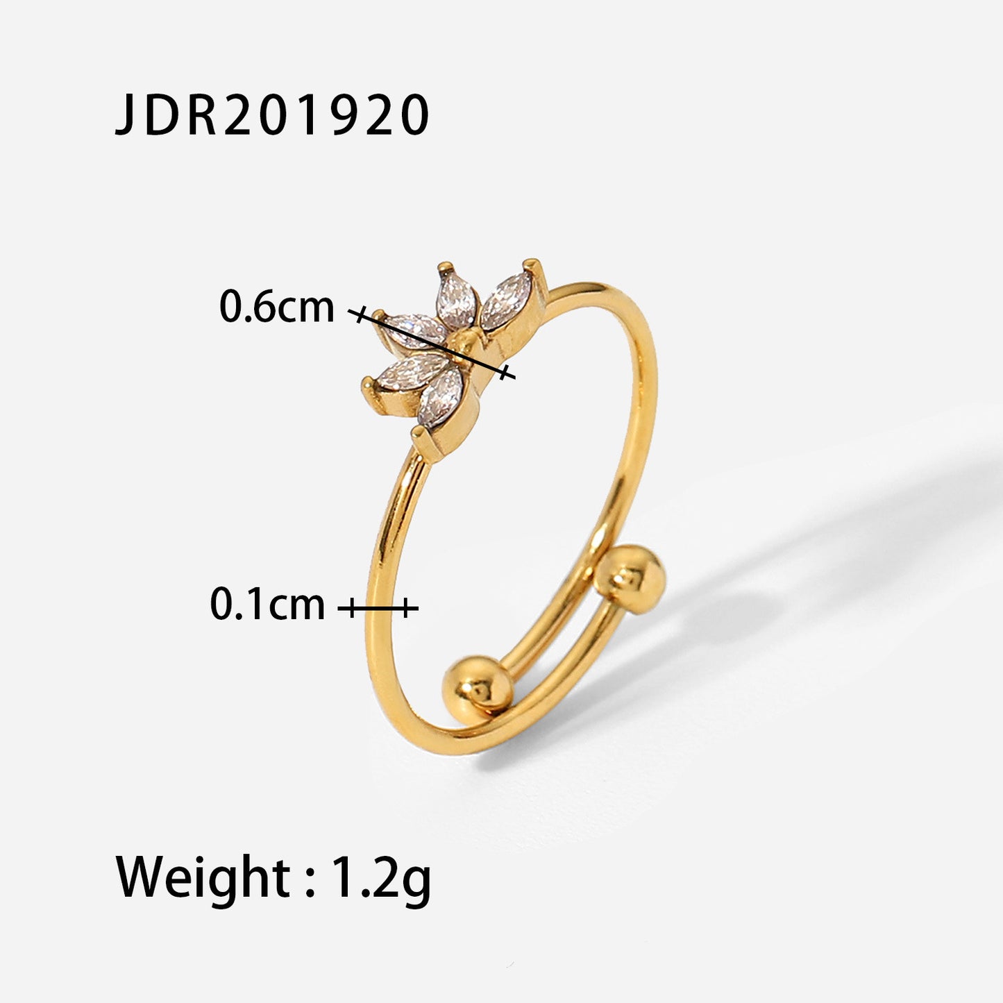 Same Ring Anti-Stainless Steel 18K Gold Plated Jewelry Opening Irregular Square Crystal Zircon Ring Female