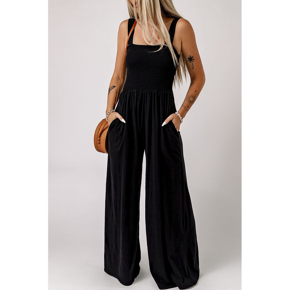 Simple High Waist Knitted Off-The-Shoulder Broadfoot Pants Women Play With Pure Black One-Piece Pants Women