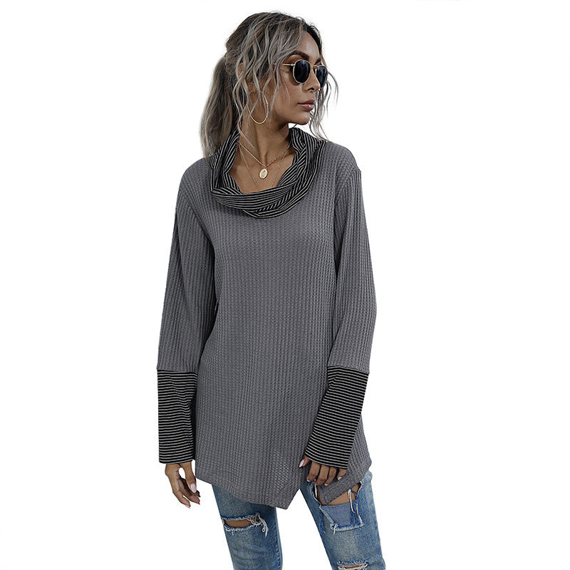 Women's Autumn Loose Pile Collar Shirt Long Sleeve Splicing Knitwear