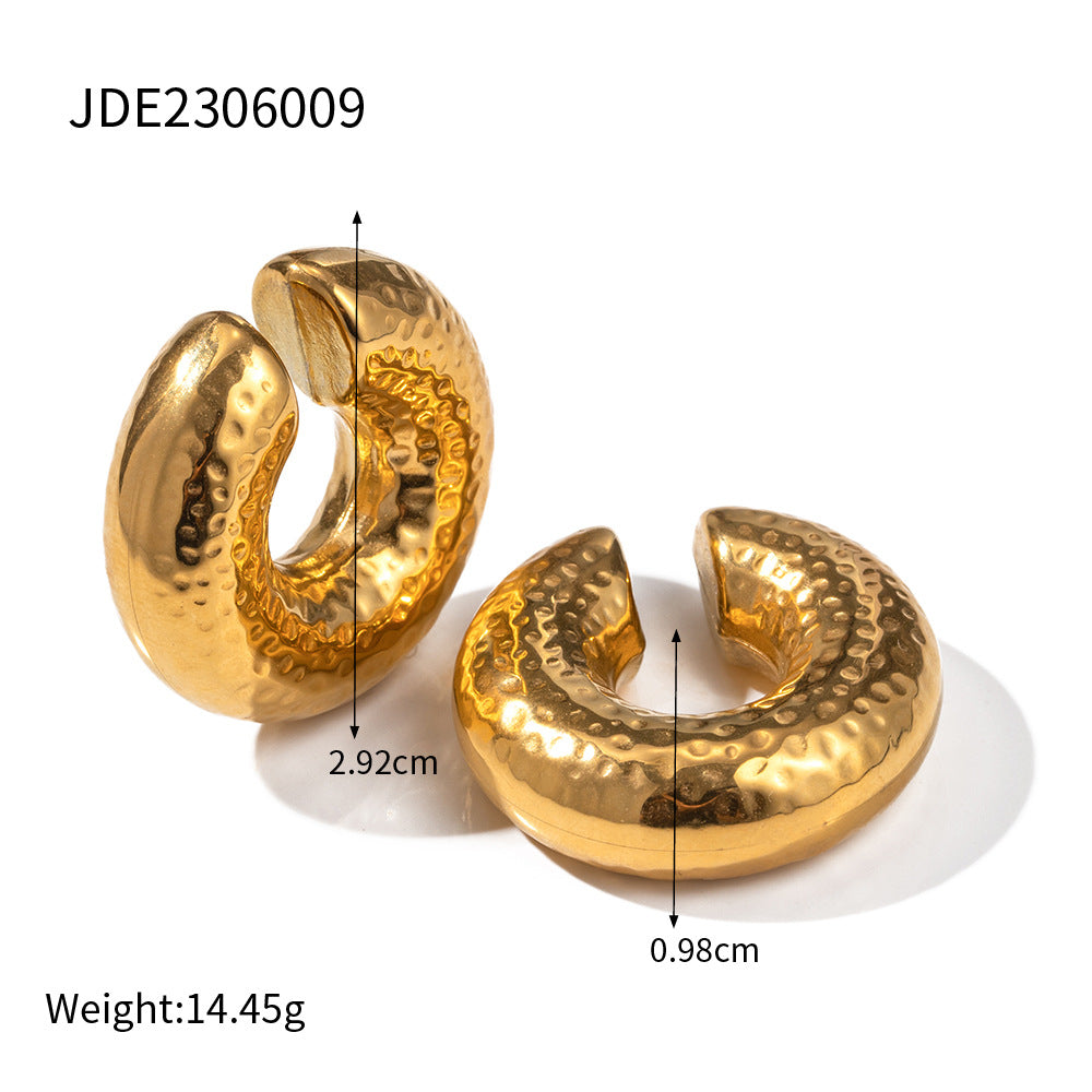 5pcs 18K Pure Gold Stainless Steel Coarse Grain Cylindrical Hollow Ear Clip Does Not Fade Jewelry