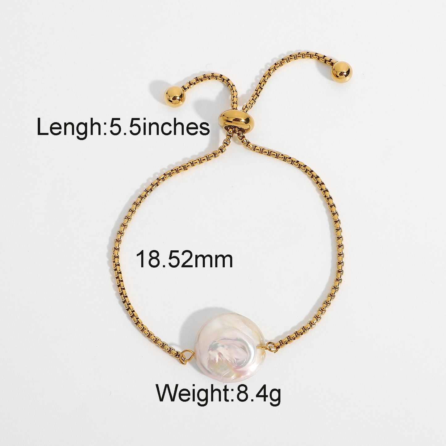 5pcs 18K Gold Plated Stainless Steel Bracelet Light Baroque Pearl Jewelry Adjustable Bracelet For Women