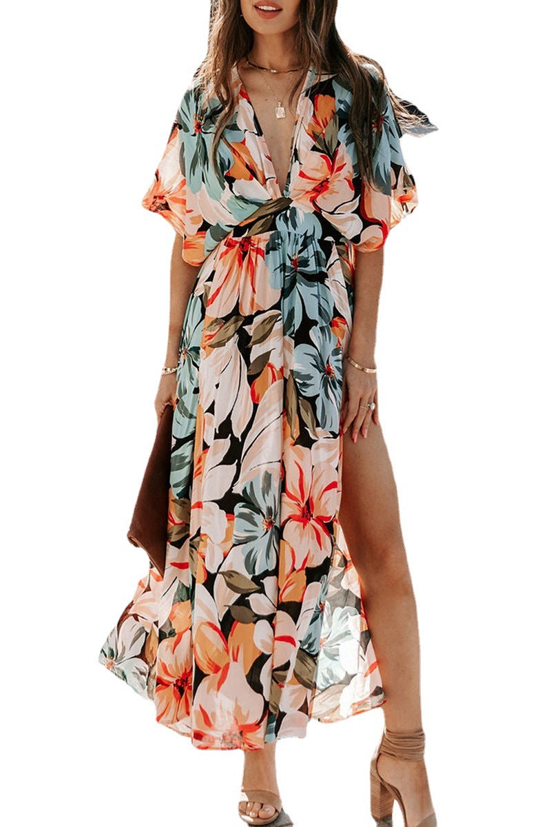 Summer Women's New Sexy High-Waisted Fashion Print Split Dress Women