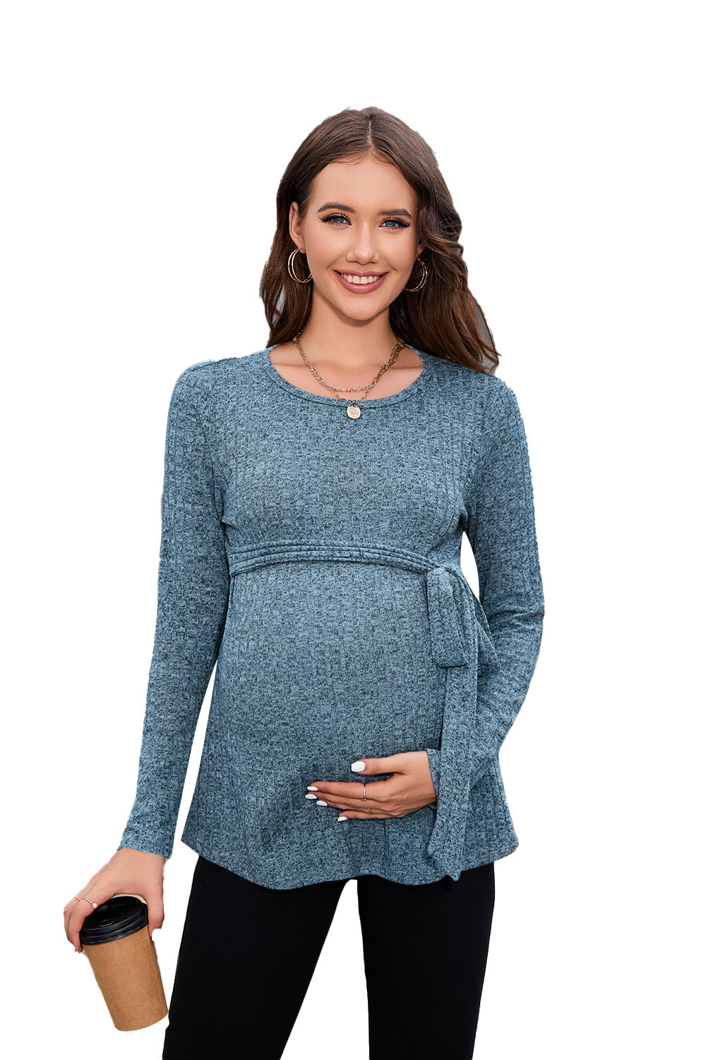 Autumn/Winter Maternity Sweater Pit Strip Lace-Up Long Sleeve Knitted T-Shirt