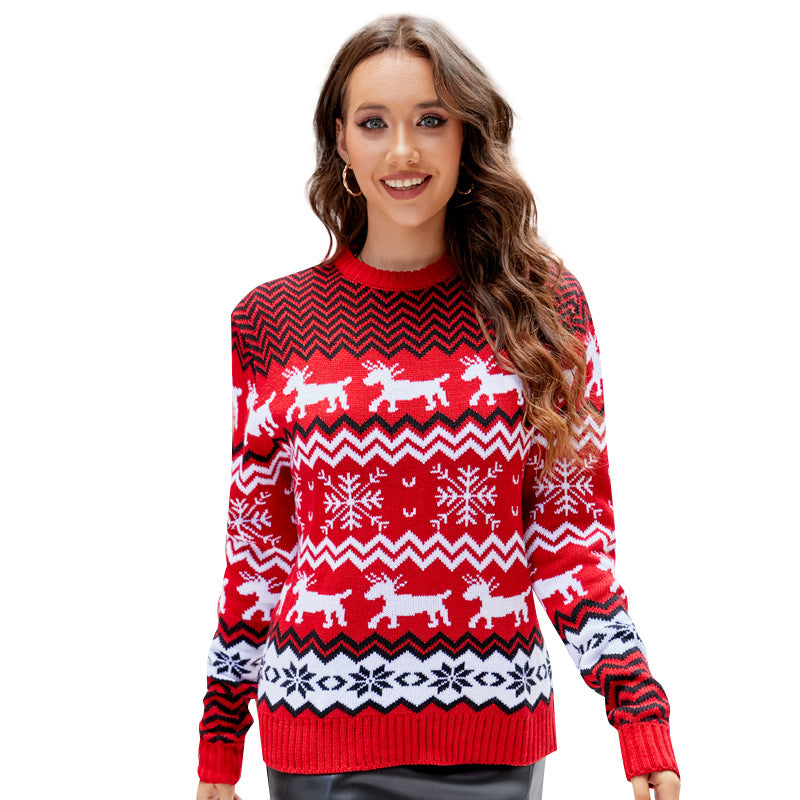 Snow Flower Christmas Sweater Autumn Winter Casual Couple Christmas Crewneck Sweater