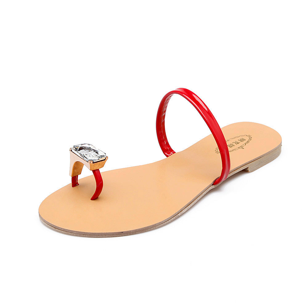 Women's Summer Fashion Wear A Line Set Toe Round Head Diamond Slippers Women's Flat Slippers