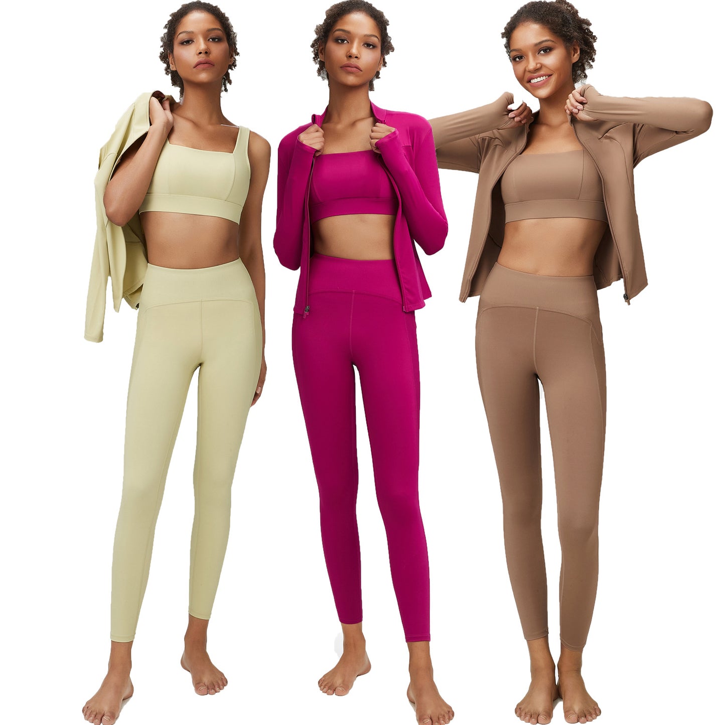 Classic Yoga Suit Women Plus Size Women's Sportswear Three-Piece Nude Fitness Suit