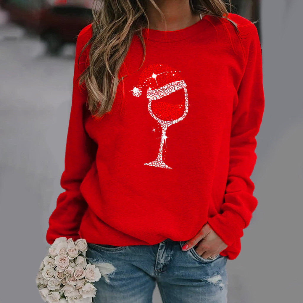 Christmas Pattern Printed Long Sleeve Round Neck Hoodie Woman