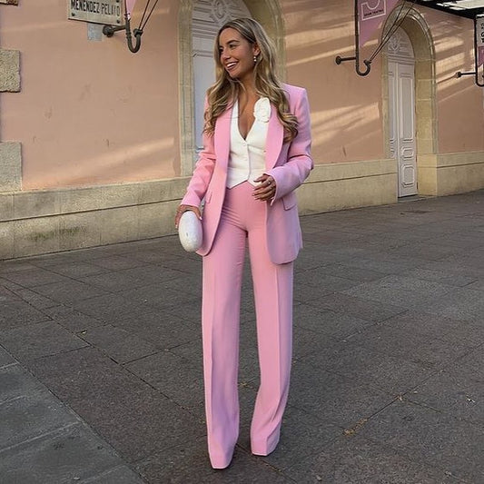 New Women's Dress Collar Suit Jacket + High Waist Pant Suit