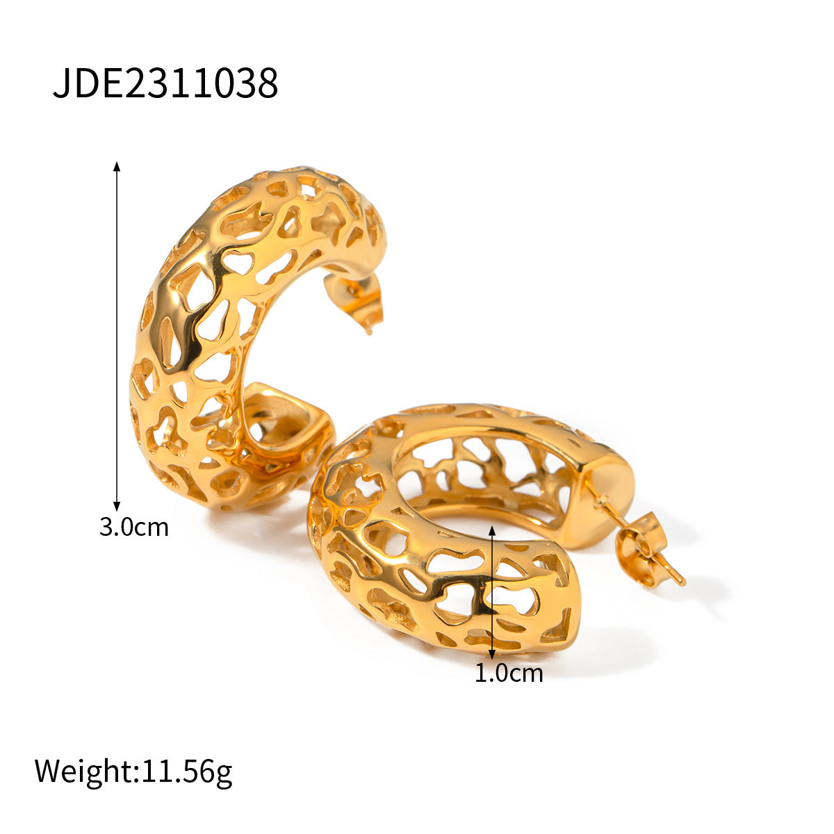 5pcs New 18K Gold Stainless Steel Hollow C-Shaped Earclip Earrings Stainless Steel Jewelry Fashion Personality Ladies