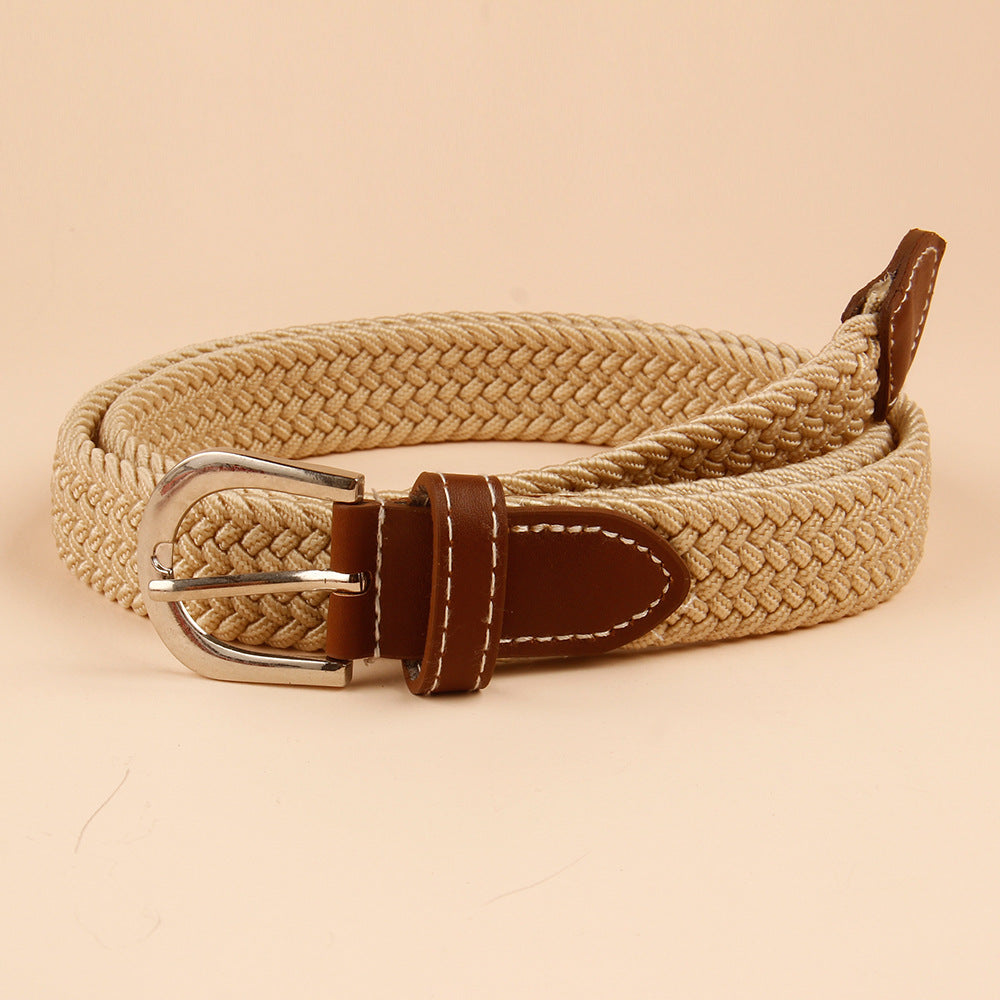 All-In-One Jeans Belt Women's No-Punch Canvas Belt Woven Elastic Elastic Student Embellished Waistband