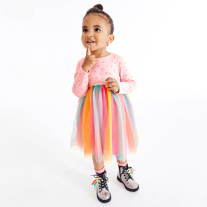 Girls' Mesh Dress Autumn Long-Sleeved Children's Princess Cross-Border Children's Dress