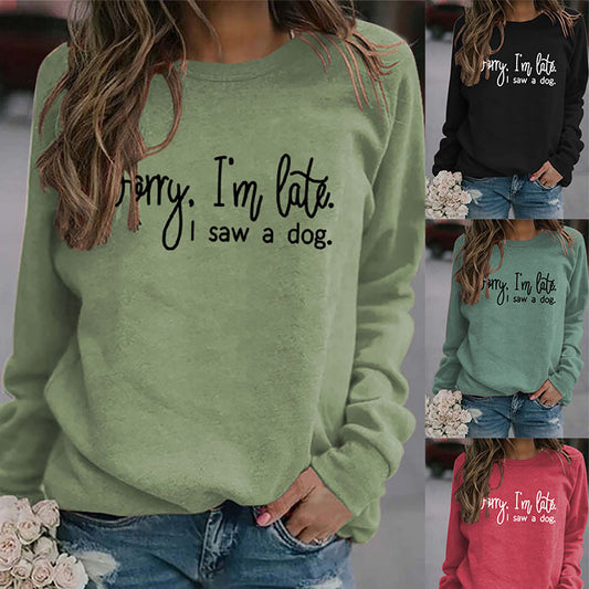 Autumn/Winter Base Long Sleeve Sorry I'M Late Alphabet Round Neck T-Shirt Ebay Women's Hoodie