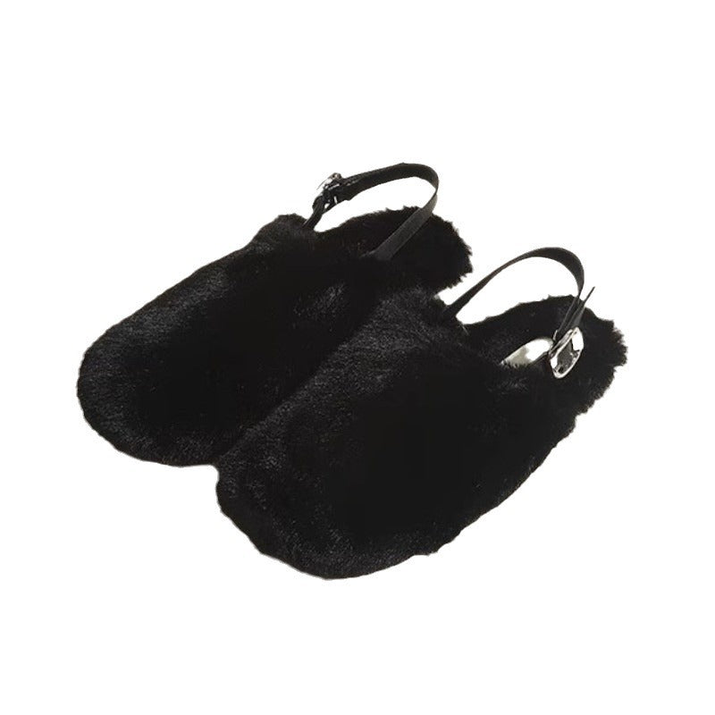 Woolen Shoes Women Plus Cashmere Outside To Wear New Fall And Winter After The Strap Wrapped Head Mink Hair Slippers Flat Warm Slippers