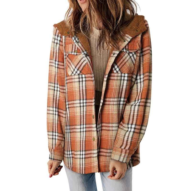 Winter New Casual Plaid Hooded Coat Woman Thick Plus Fleece Warm Jacket Woman