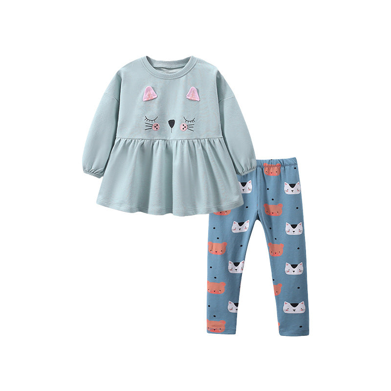 Autumn And Winter Girls Plus Fleece Hoodie Set Long Sleeve Children's Set Foreign Trade Pants Set