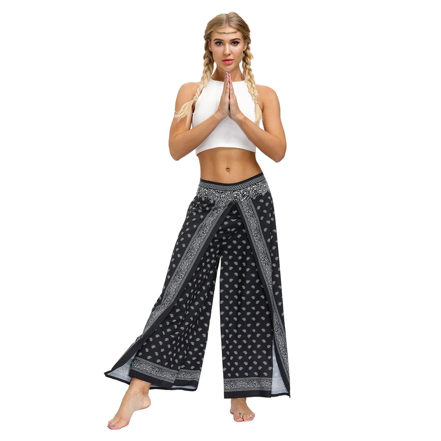 Digital Print Split Slacks Slacks Slacks Sports Yoga Pants Women's High-Waisted Wide-Leg Pants