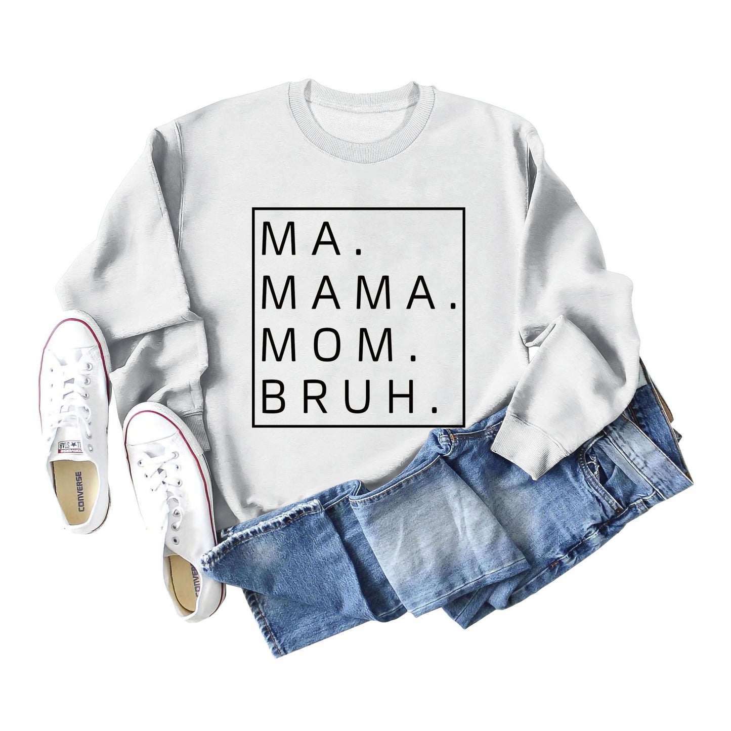 Ma Mama Mom Bruh Letter Loose Fall/Winter Base Long-Sleeved Plus Size Hoodie