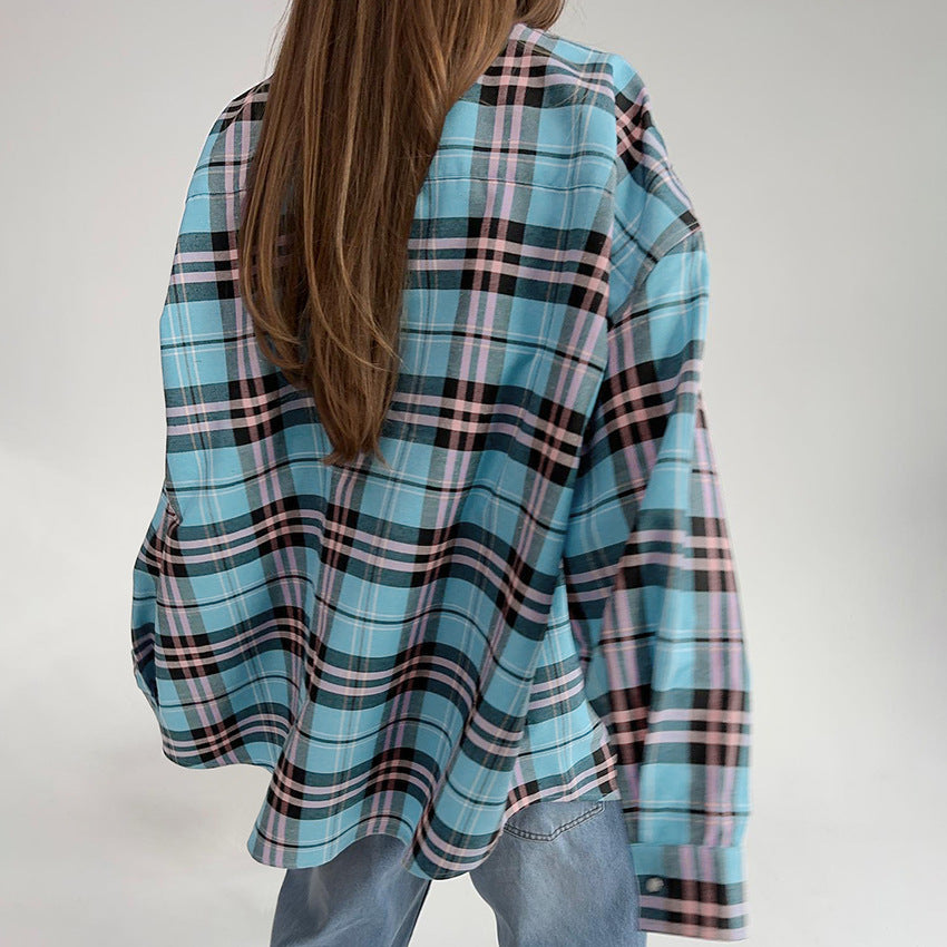 Girls Sense Plaid Shirt Autumn And Winter New Casual Loose Design Sense Plaid Shirt Women