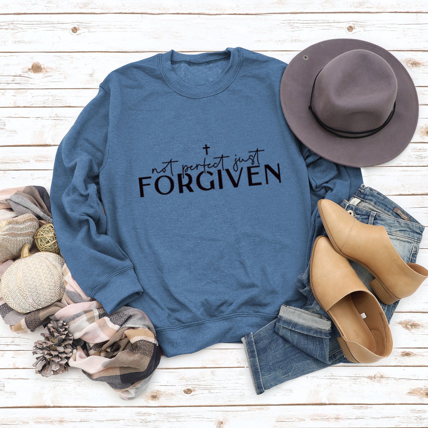 Not Perfect Just Forgiven Fashion Plus Size Long-Sleeved Crew-Neck Hoodie