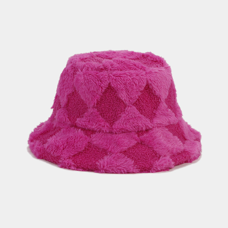 Diamond Check Fuzzy Fisherman Hat Ladies Simple Warm Sun Hat Tide