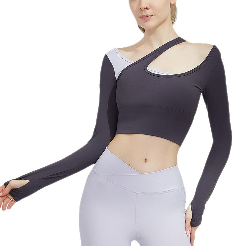 Autumn And Winter New Breast Pad Beauty Back Long Sleeve Yoga Dress Top Women Short Tight Fitness Sports T-Shirt Women