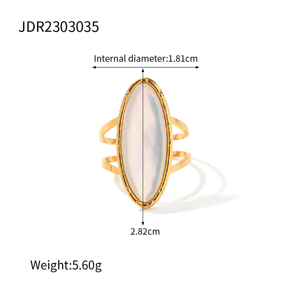 5pcs 18K Gold Stainless Steel Natural Magic White Shell Oval Premium Ring Does Not Fade Jewelry