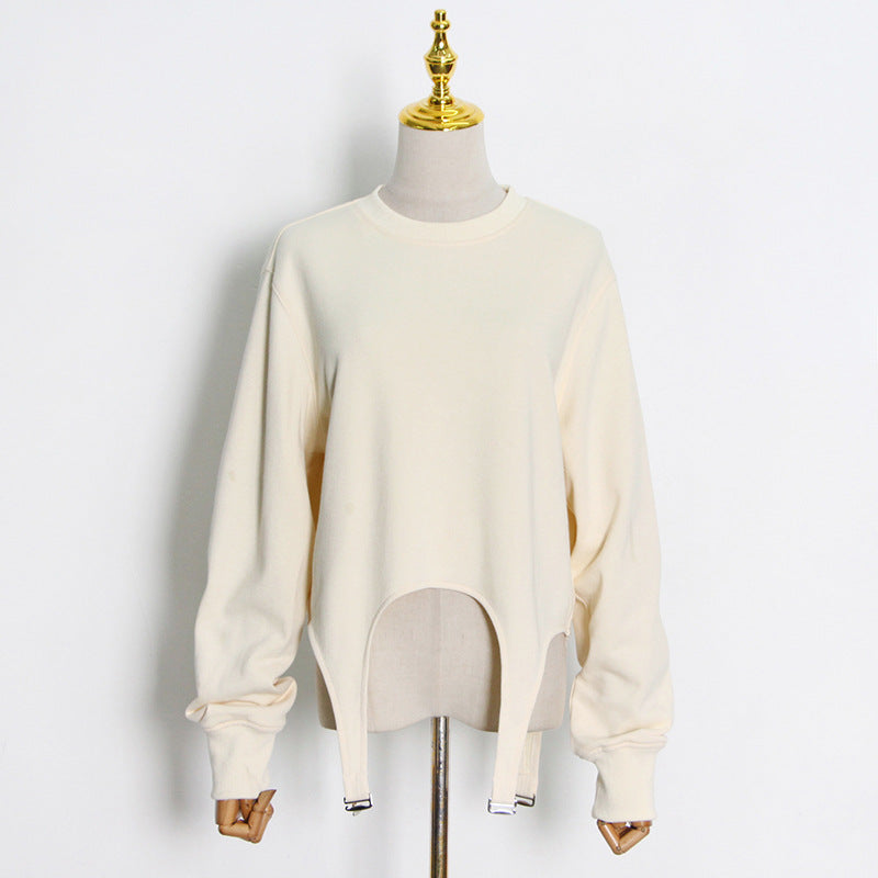 Round Neck Pullover With Irregular Hem Short Hoodie In The Spring Of The New Small Korean Version Of The Design Of Women's Clothing