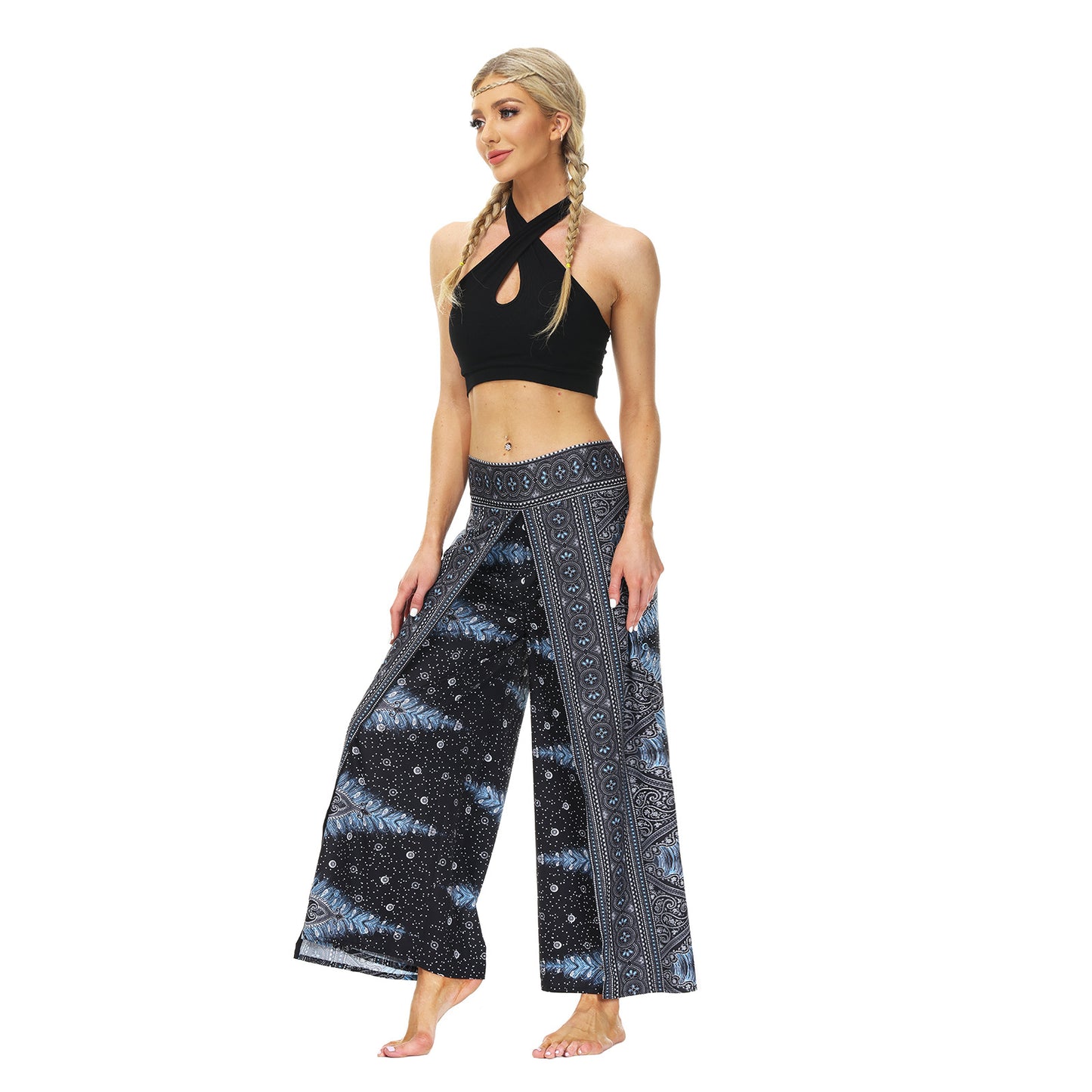 Digital Print Split Slacks Slacks Slacks Sports Yoga Pants Women's High-Waisted Wide-Leg Pants