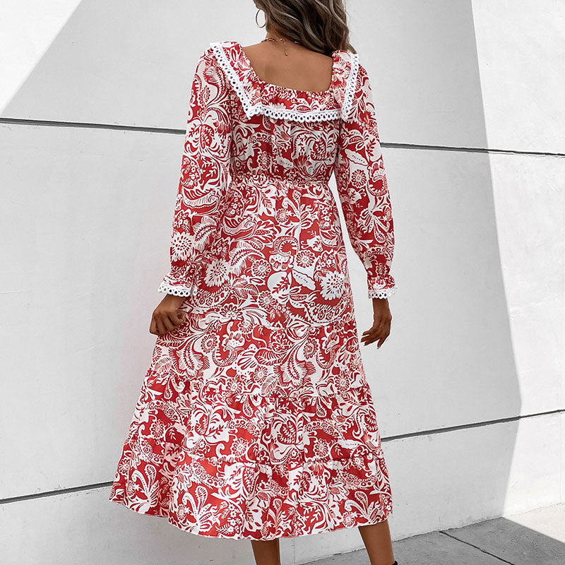 New Autumn New Women Long-Sleeved Printed Dress