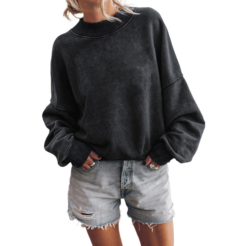 Autumn New Solid Color Hoodie Women Leisure Commuter Loose Set Round Neck Long Sleeve Blouse Women