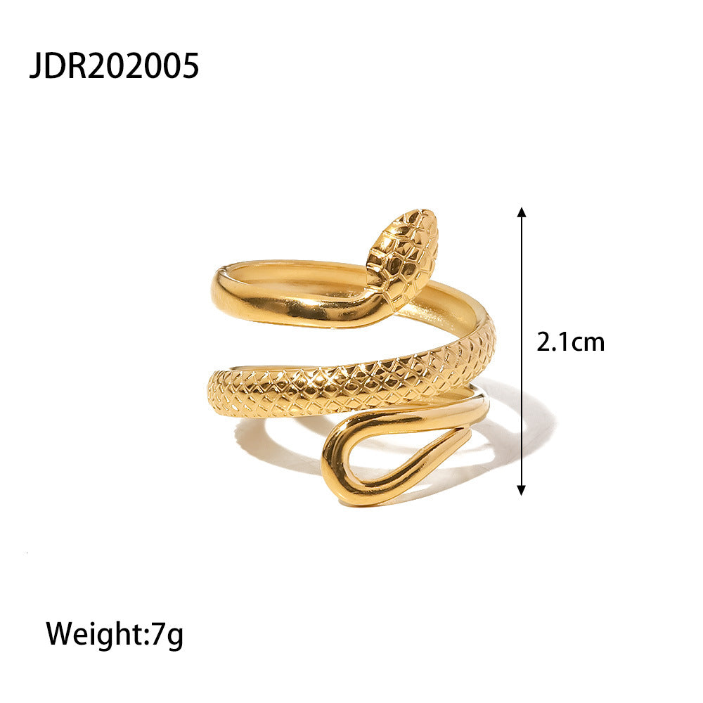 5pcs 18K Gold Plated Stainless Steel Classic Texture Serpentine Design Openwork Adjustable Ring Women's Fashion Titanium Steel Ring