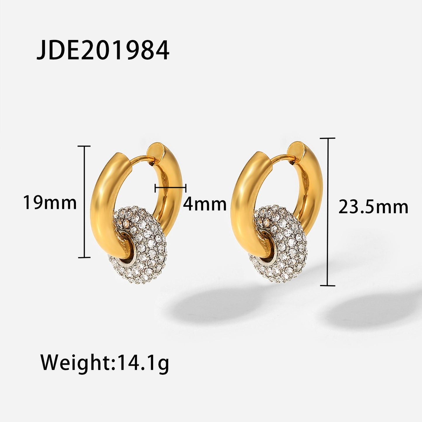 5pcs New Fashion Earrings Women's Zircon Circle Pendant Earrings 18K Gold Plated Stainless Steel Earrings