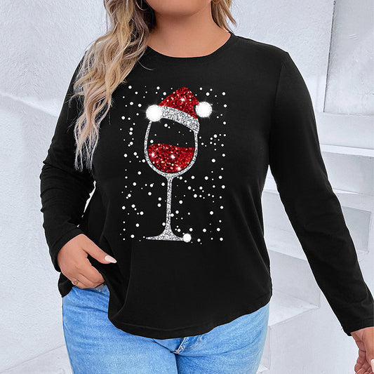 Autumn New Plus-Size Women's Christmas Long-Sleeved T-Shirt Woman