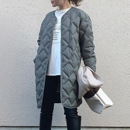 Cotton-Padded Clothes Autumn And Winter New Korean Loose Fashion Long Round Neck Style Cotton-Padded Coat Blouse