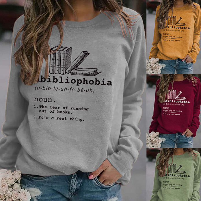 Crewneck Top Long Sleeve Abibliophobia Loose Print Ebay Hoodie