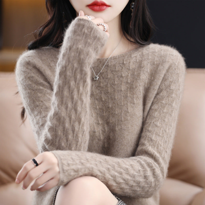 Early Spring New 100 Woolen Sweater Women's Round Neck Sweater Hollowed Out All-Over Cashmere Sweater Base