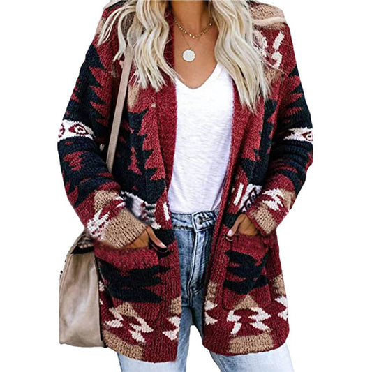 Autumn Winter Women's Loose Halloween Sweater Christmas Printed Knitted Long-Sleeved Cardigan