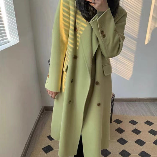 Autumn And Winter New Avocado Retro Straight Tube Lazy Style Niche Double-Sided Wool Coat Women's Woolen Coat