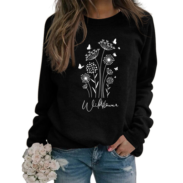 Wildflower Butterfly Letter Print Loose Casual Fall/Winter Long Sleeve Ebay Plus Size Hoodie