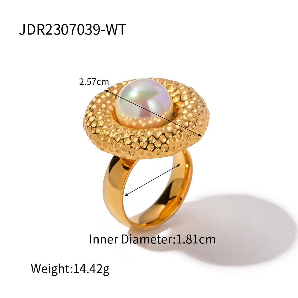 5pcs Elegant Fashion Jewelry 18K Gold Round Hammer Ring Stainless Steel Ring Jewelry