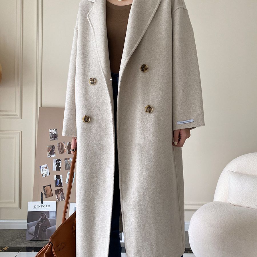 Autumn And Winter Women's Europe Loose Large Edition Suit Collar Lengthened Double-Sided Wool Coat Women's Wool Coat